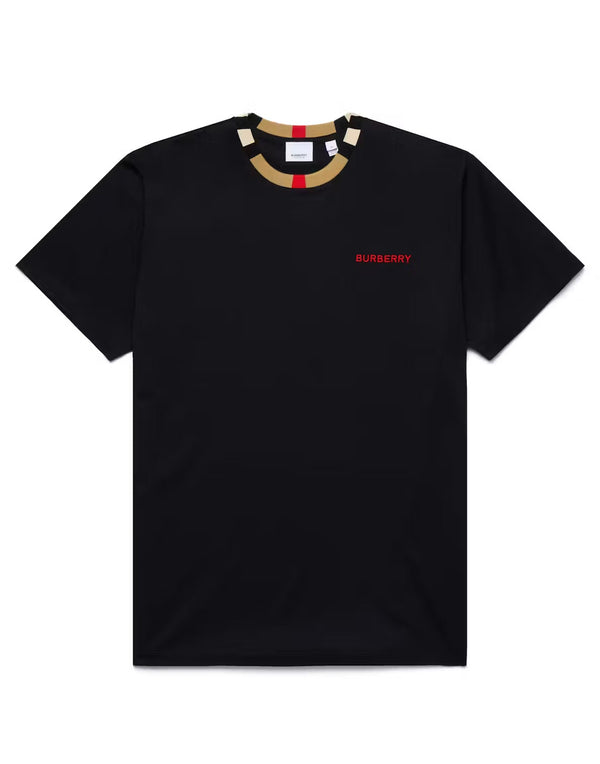 BURBERRY — T-shirt à encolure Icon Stripe, jersey de coton, Noir