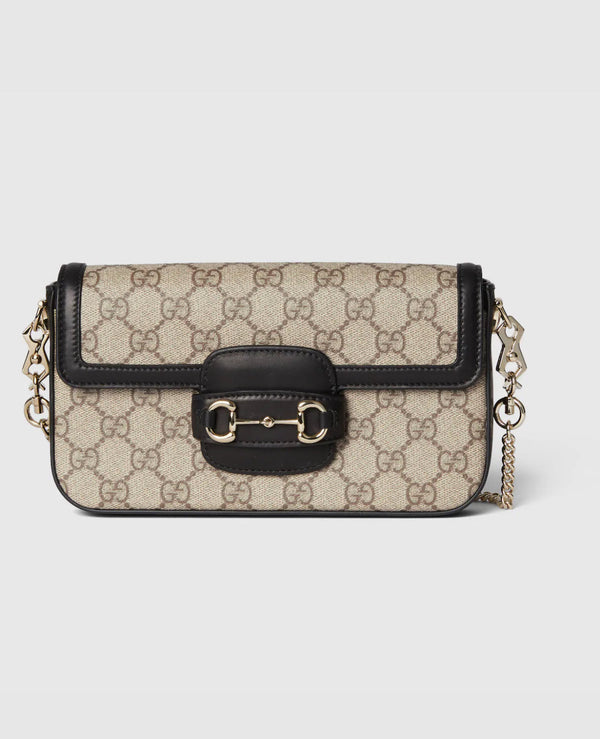 Gucci Sac Épaule Horsebit 1955 Soft Petit Format Beige et Marron