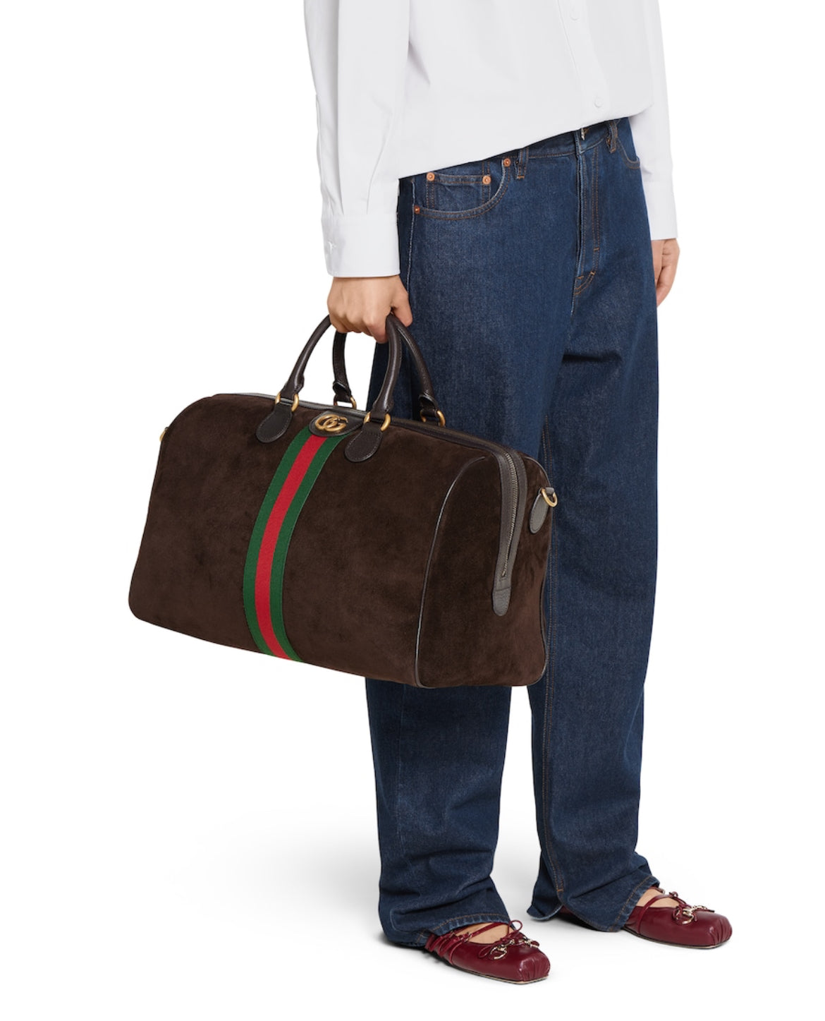 GUCCI — Sac de Voyage Savoy Daim Marron Foncé