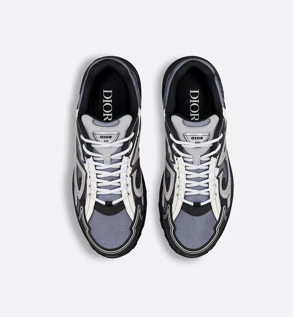 DIOR — Sneaker B30, maille technique et nylon, Gris, noir et blanc