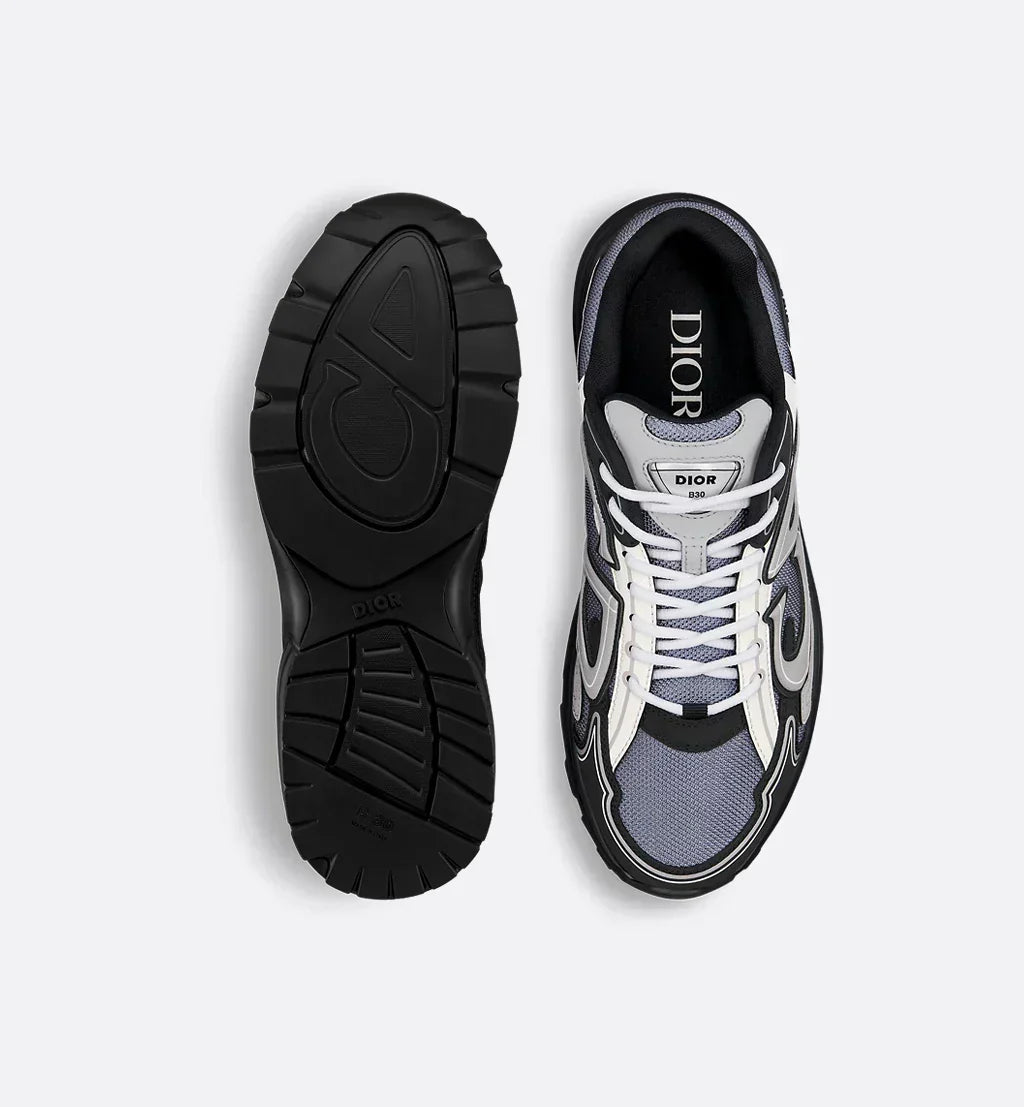 DIOR — Sneaker B30, maille technique et nylon, Gris, noir et blanc