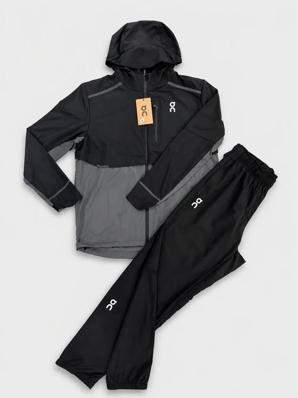 ON — Ensemble Survêtement Noir & Gris Anthracite (Coupe-Vent à Capuche + Jogger)