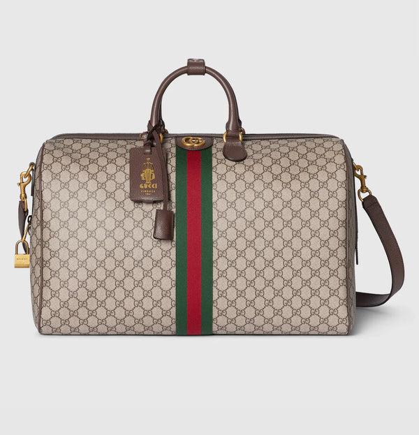 GUCCI — Sac de Voyage Savoy Toile GG Monogram Beige & Marron Foncé