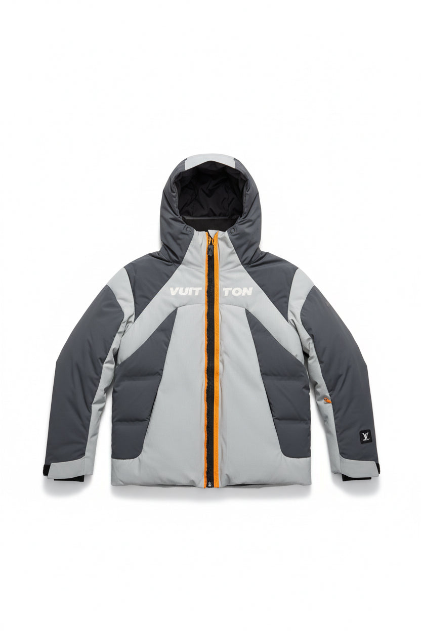 LOUIS VUITTON — Doudoune à capuche colorblock, nylon technique, Gris et gris clair