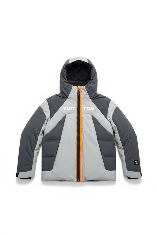 LOUIS VUITTON — Doudoune à capuche colorblock, nylon technique, Gris et gris clair