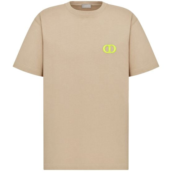 DIOR — T-shirt CD brodé, jersey de coton, Beige