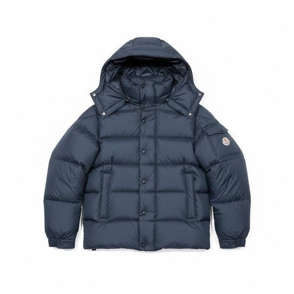 MONCLER — Doudoune à capuche amovible, nylon mat, Bleu marine