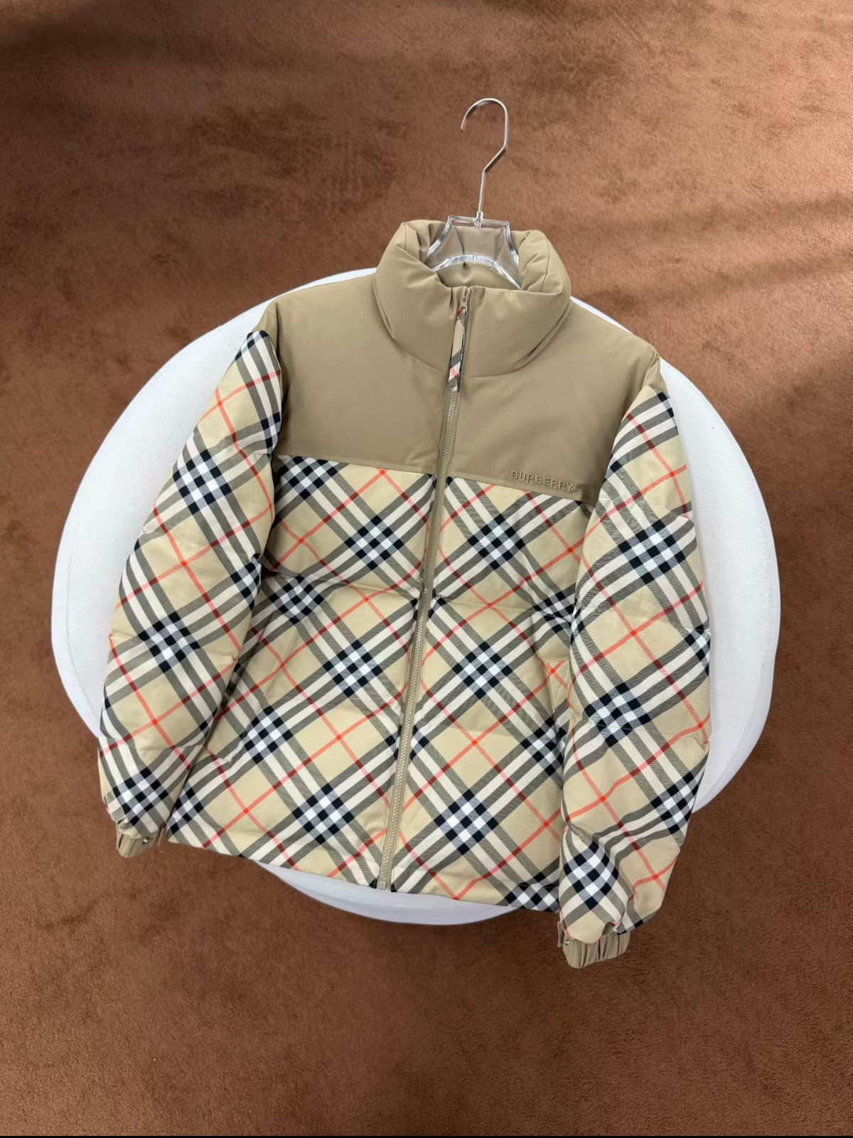 BURBERRY — Doudoune à col montant Vintage Check, nylon matelassé, Beige
