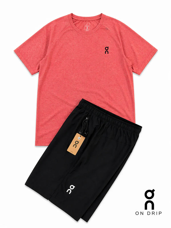 ON — Ensemble Été Corail Chiné & Noir (T-shirt + Short)