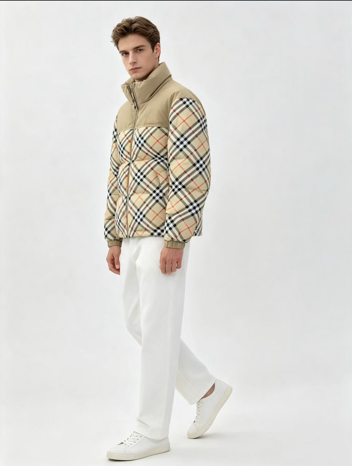 BURBERRY — Doudoune à col montant Vintage Check, nylon matelassé, Beige