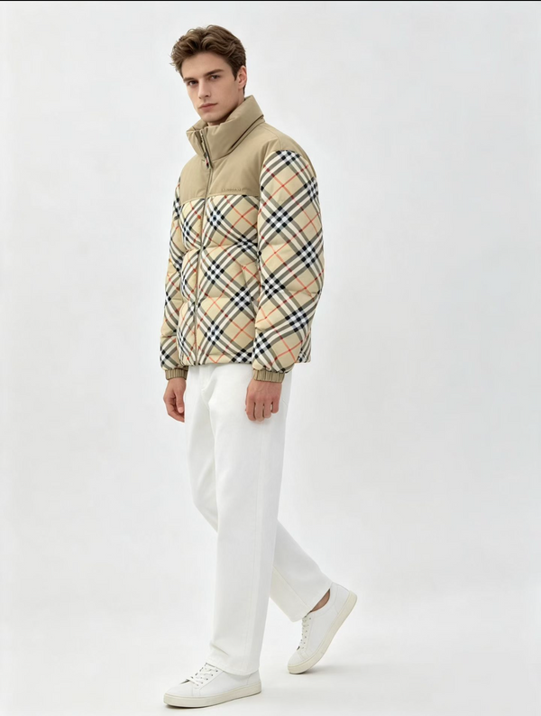 BURBERRY — Doudoune à col montant Vintage Check, nylon matelassé, Beige