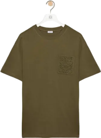 LOEWE — T-shirt anagramme brodé, jersey de coton, Vert kaki