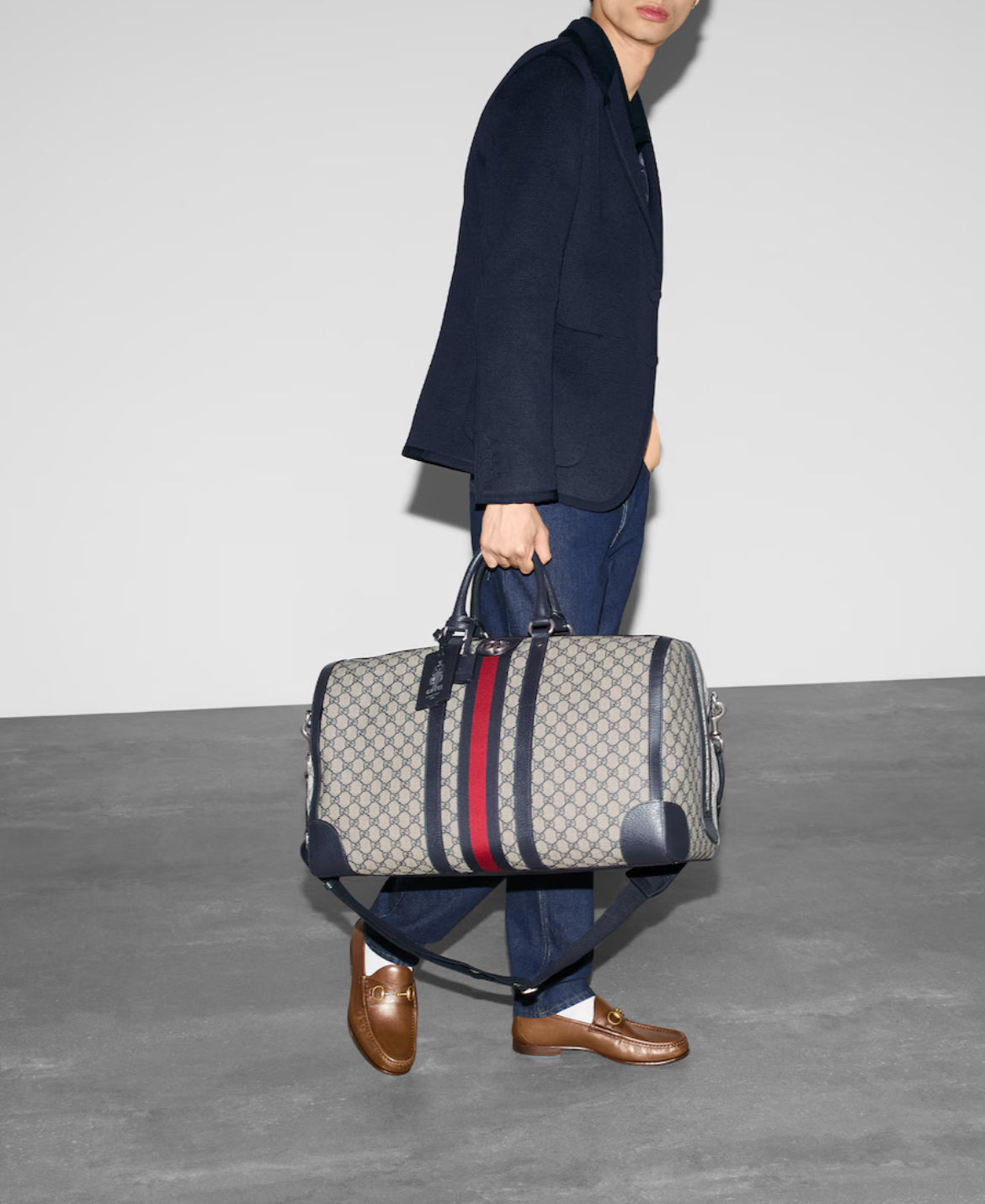 GUCCI — Sac de Voyage Savoy Toile GG Supreme Beige & Bleu
