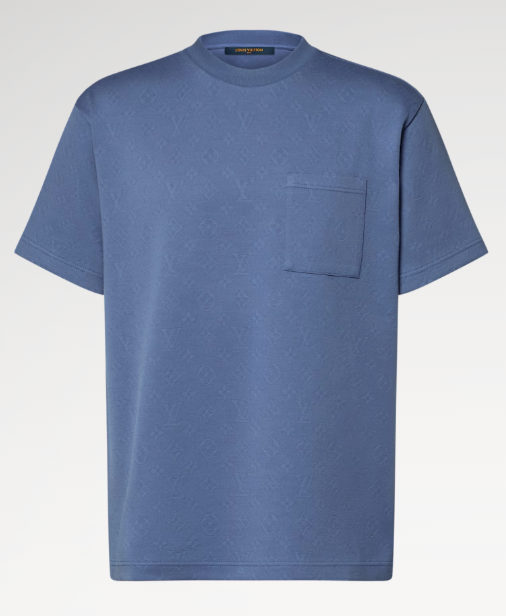 LOUIS VUITTON — T-shirt Monogram jacquard à poche plaquée, piqué de coton biologique, Bleu marine
