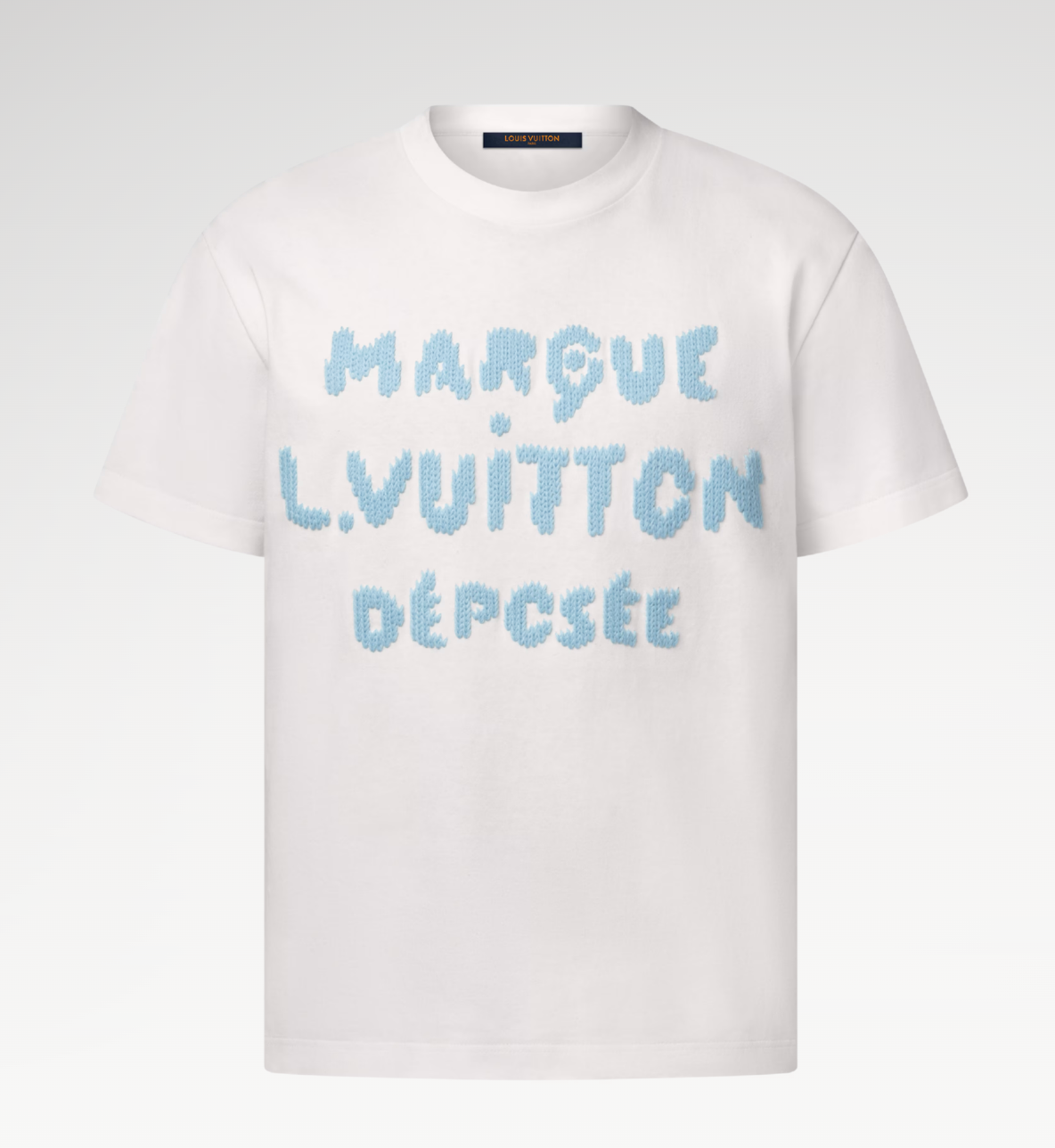 LOUIS VUITTON — T-shirt signature brodée effet laine, coton biologique, Blanc Lait