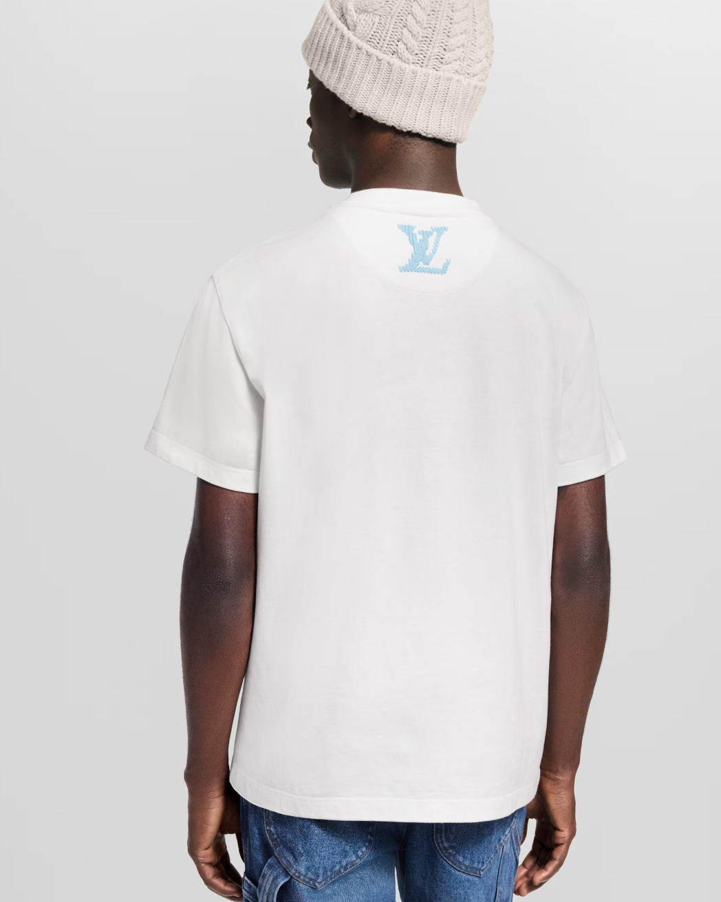 LOUIS VUITTON — T-shirt signature brodée effet laine, coton biologique, Blanc Lait