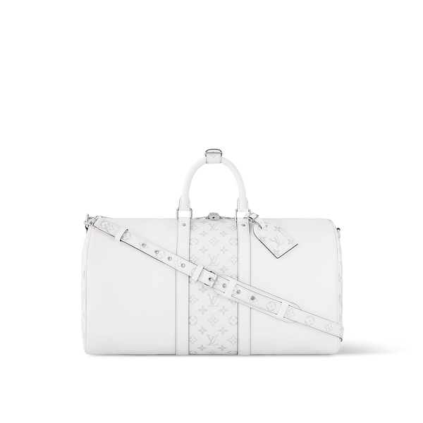 LOUIS VUITTON — Keepall Bandoulière 50 Cuir Taurillon Monogram Blanc Optique