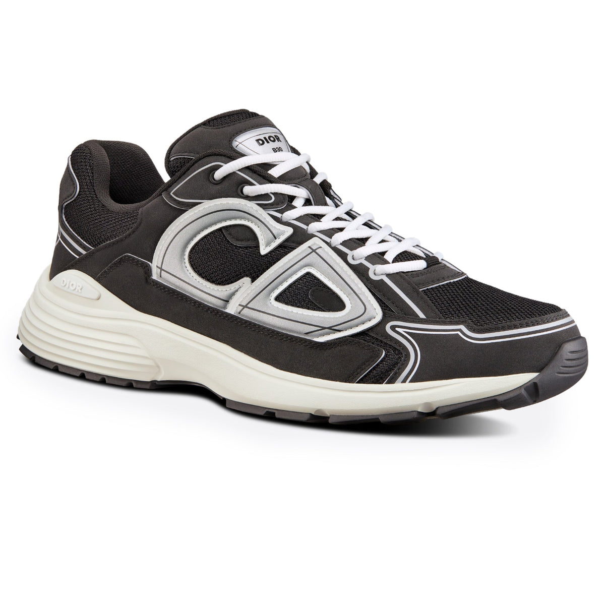 DIOR — Sneaker B30, maille technique et nylon, Noir, argent et blanc