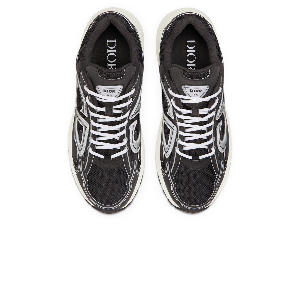 DIOR — Sneaker B30, maille technique et nylon, Noir, argent et blanc