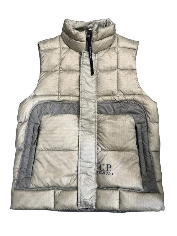 C.P. COMPANY — Doudoune sans manches, nylon matelassé, Blanc cassé et gris