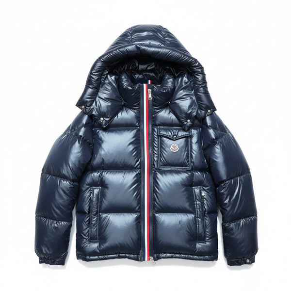 MONCLER  — Doudoune à capuche, nylon brillant, Bleu marine