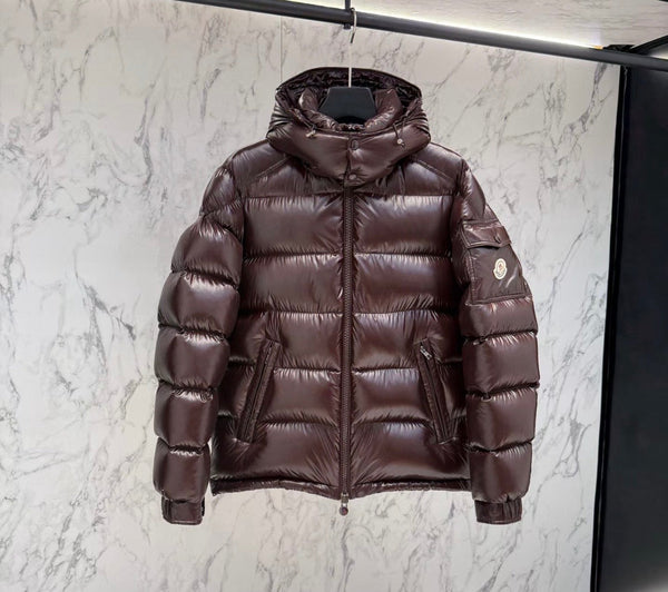 MONCLER — Doudoune à capuche, nylon brillant, Bordeaux
