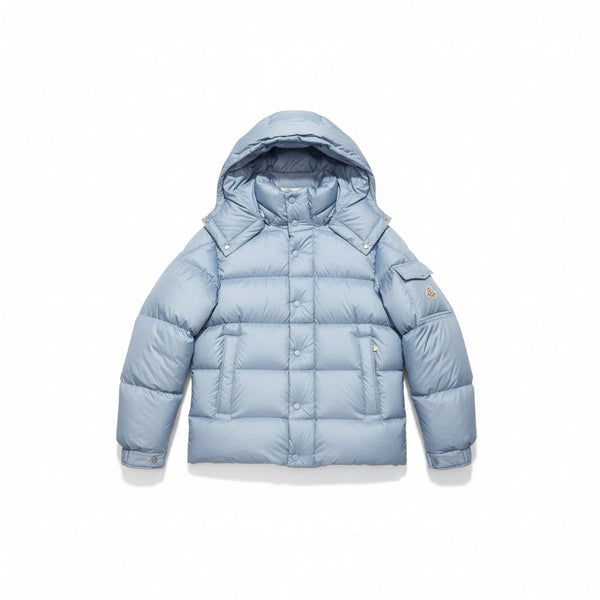MONCLER — Doudoune à capuche amovible, nylon mat, Bleu ciel