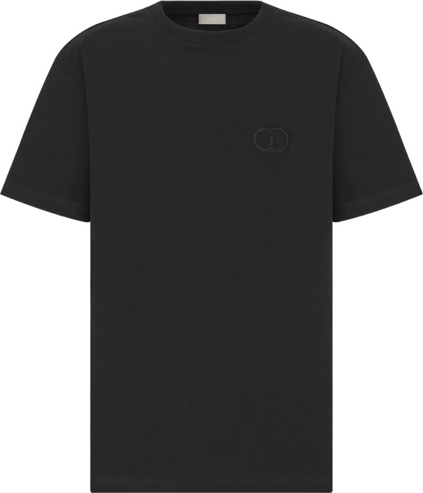 DIOR — T-shirt CD brodé ton sur ton, jersey de coton, Noir