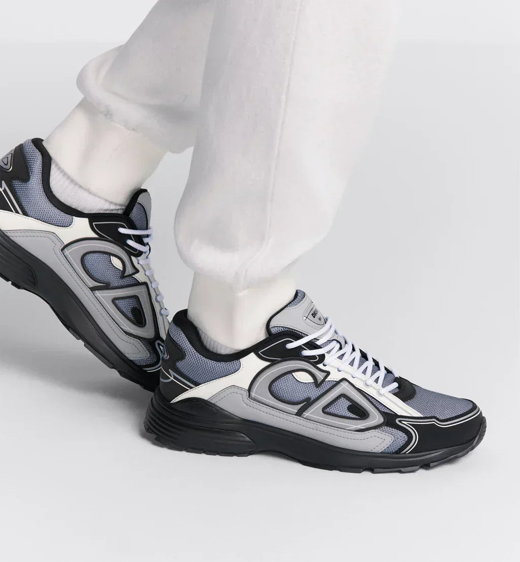DIOR — Sneaker B30, maille technique et nylon, Gris, noir et blanc