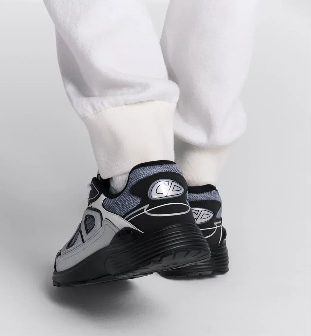 DIOR — Sneaker B30, maille technique et nylon, Gris, noir et blanc