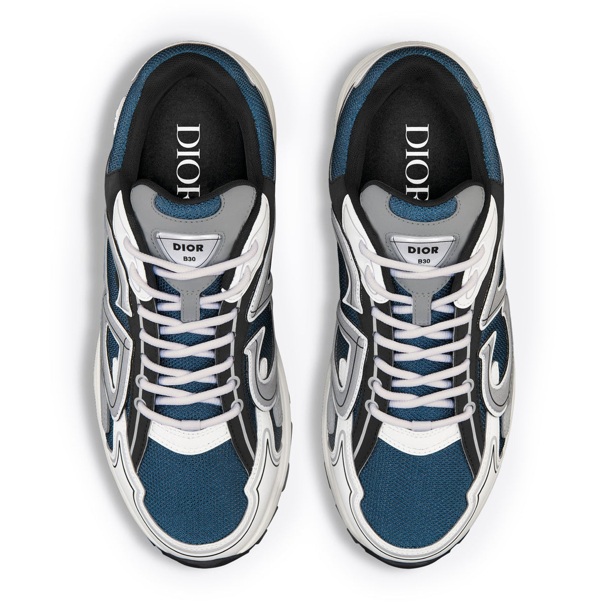 DIOR — Sneaker B30, maille technique et nylon, Bleu, gris et blanc