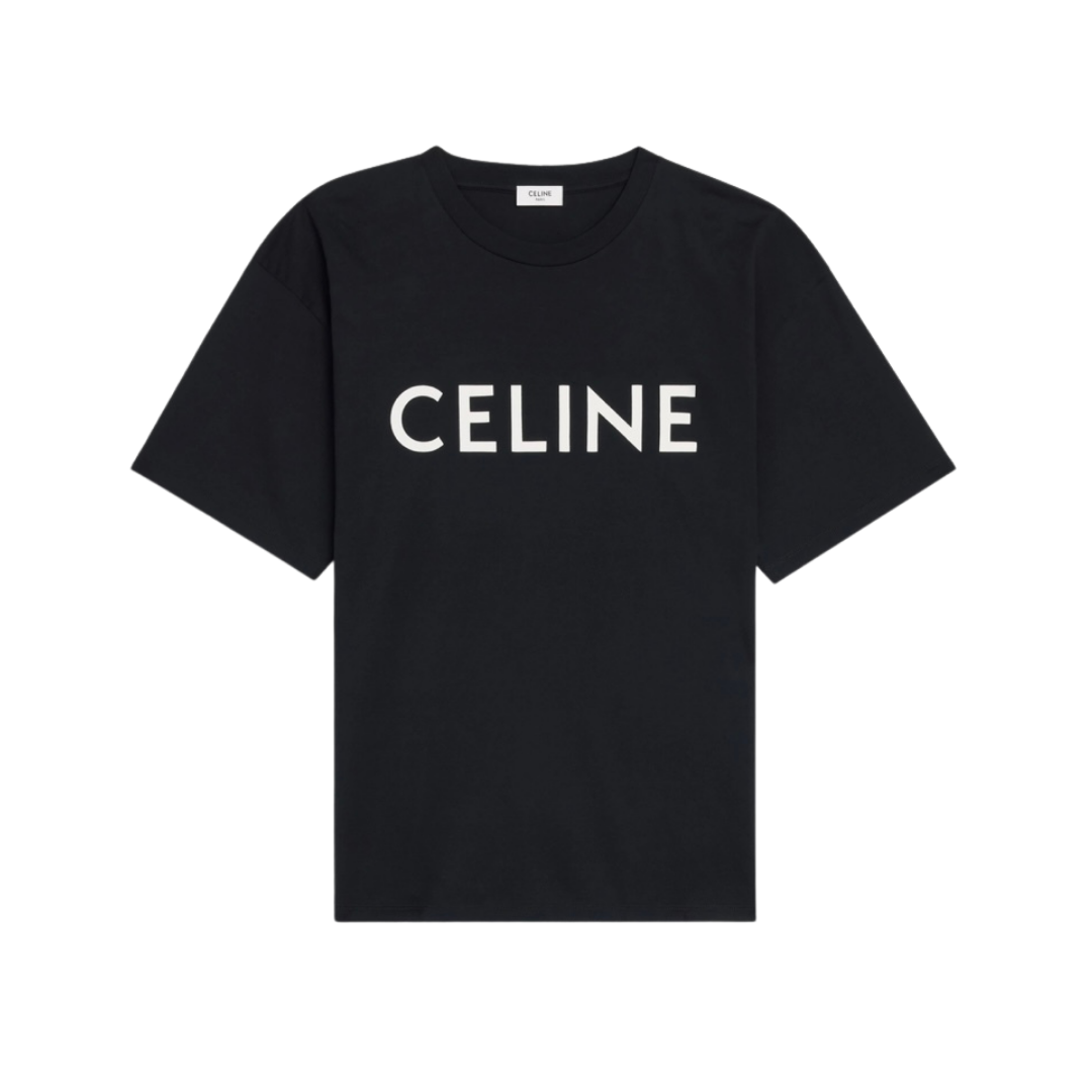 CELINE — T-shirt logo imprimé, jersey de coton, Noir