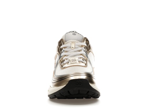 CHANEL — Sneakers CC Cuir Laminé Doré & Argenté